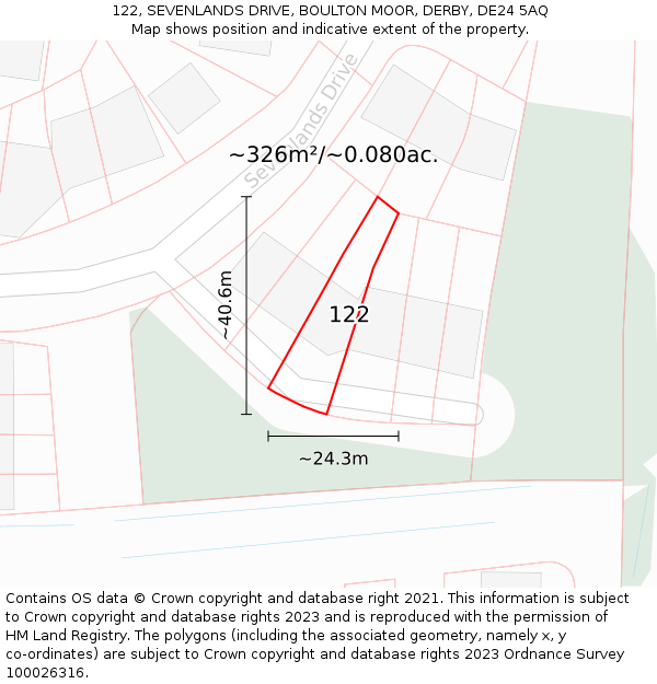 122, SEVENLANDS DRIVE, BOULTON MOOR, DERBY, DE24 5AQ: Plot and title map