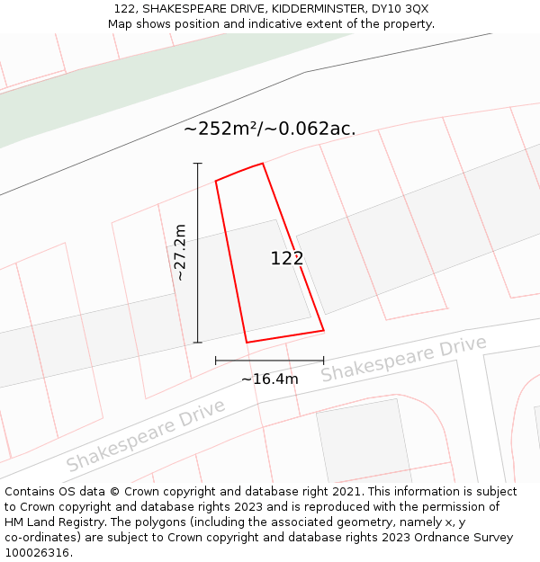 122, SHAKESPEARE DRIVE, KIDDERMINSTER, DY10 3QX: Plot and title map