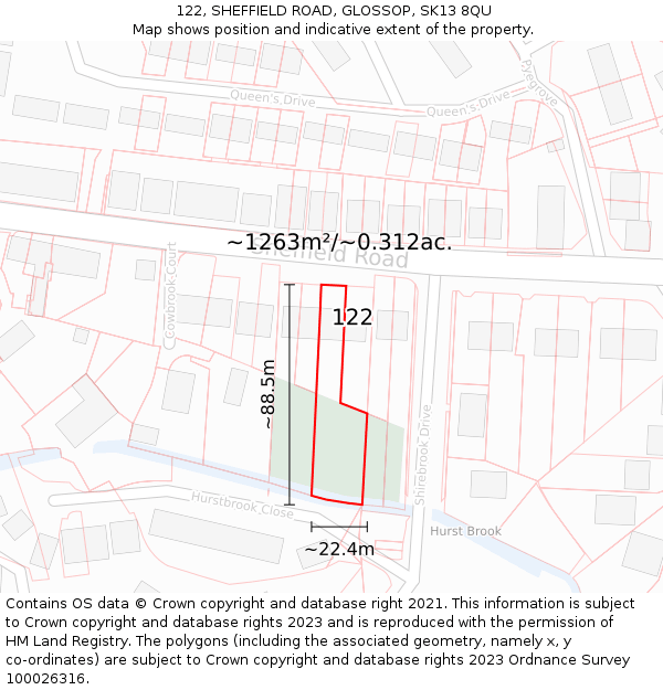 122, SHEFFIELD ROAD, GLOSSOP, SK13 8QU: Plot and title map