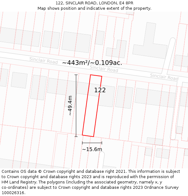 122, SINCLAIR ROAD, LONDON, E4 8PR: Plot and title map