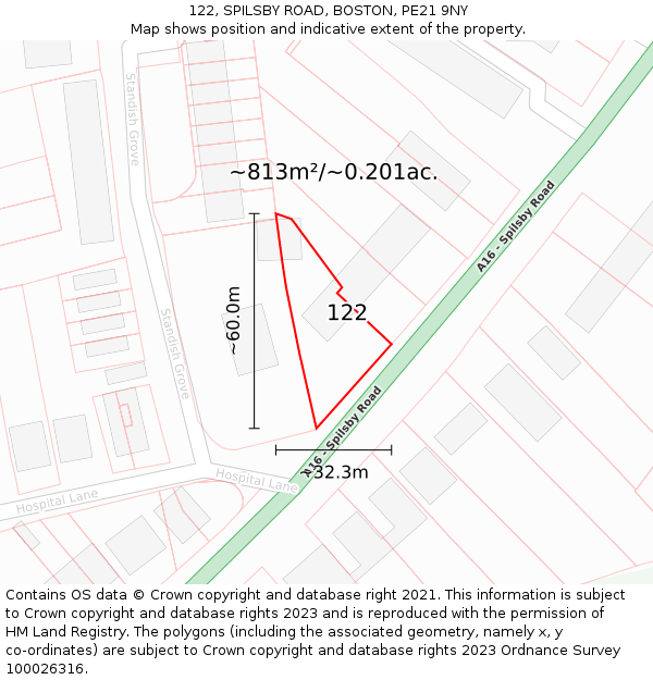 122, SPILSBY ROAD, BOSTON, PE21 9NY: Plot and title map