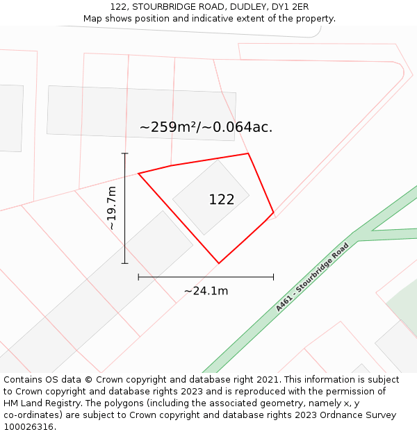 122, STOURBRIDGE ROAD, DUDLEY, DY1 2ER: Plot and title map