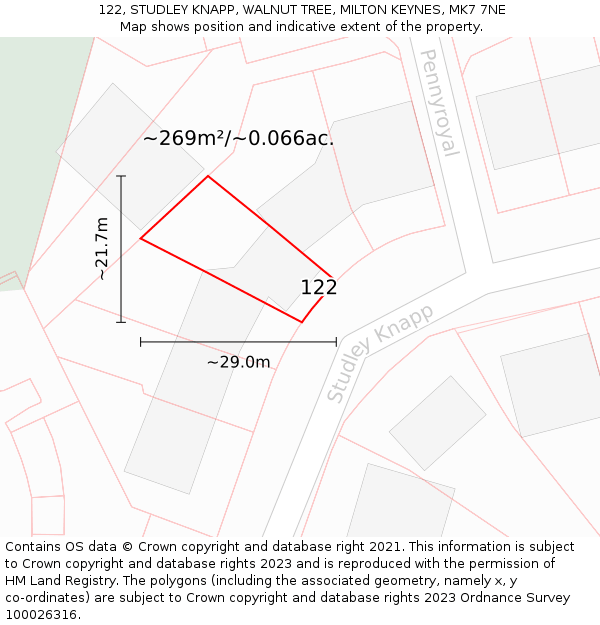 122, STUDLEY KNAPP, WALNUT TREE, MILTON KEYNES, MK7 7NE: Plot and title map