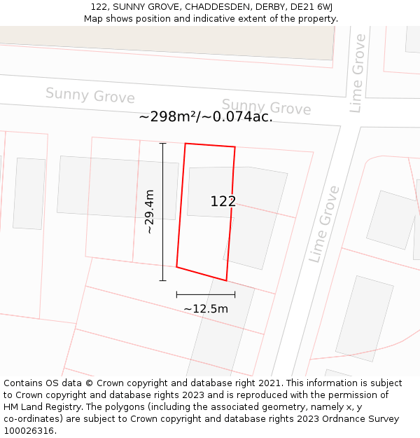 122, SUNNY GROVE, CHADDESDEN, DERBY, DE21 6WJ: Plot and title map