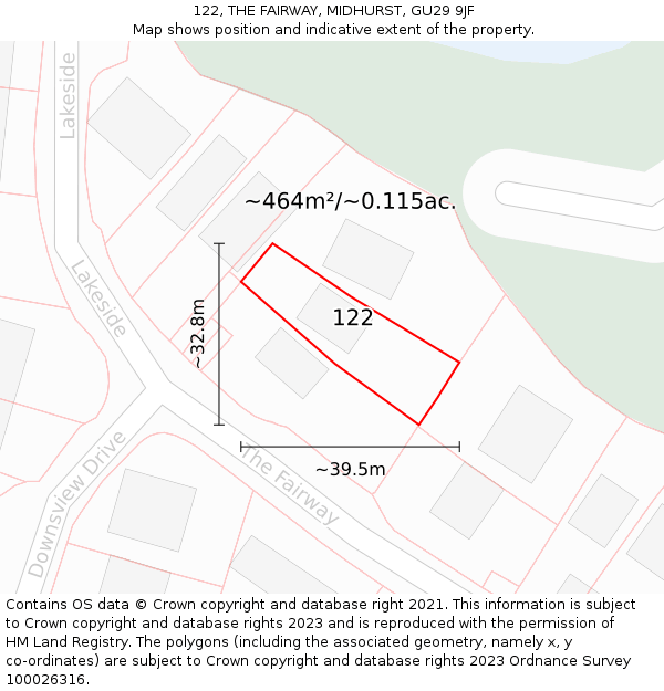 122, THE FAIRWAY, MIDHURST, GU29 9JF: Plot and title map