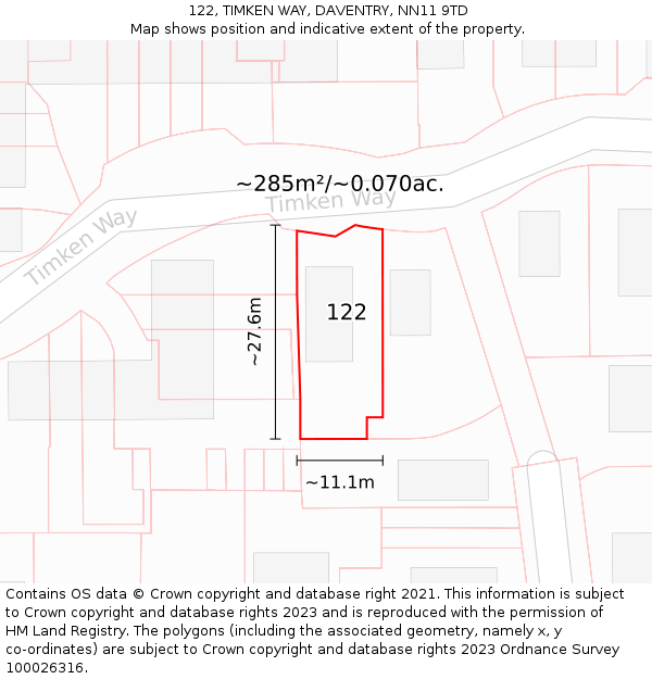 122, TIMKEN WAY, DAVENTRY, NN11 9TD: Plot and title map
