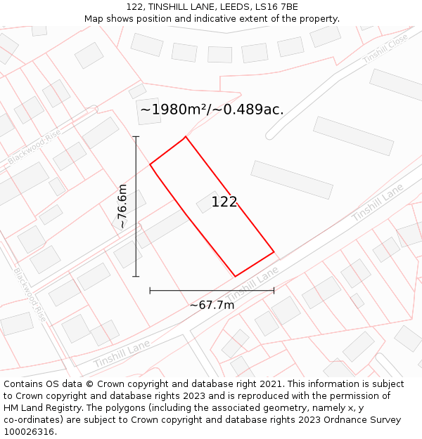 122, TINSHILL LANE, LEEDS, LS16 7BE: Plot and title map