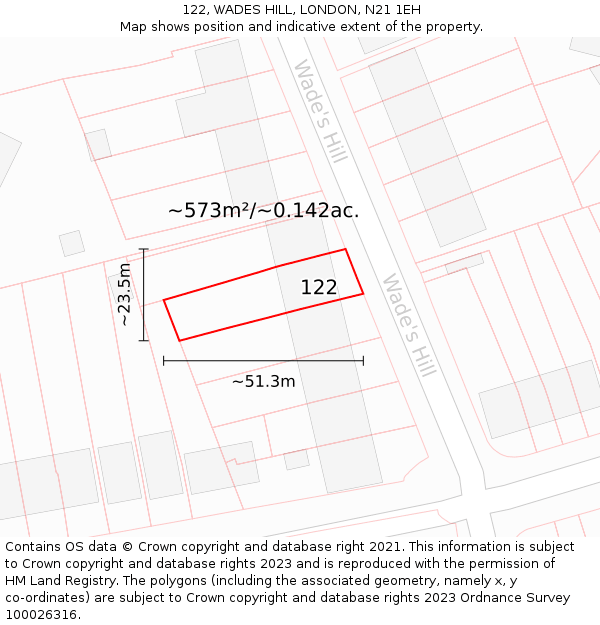 122, WADES HILL, LONDON, N21 1EH: Plot and title map