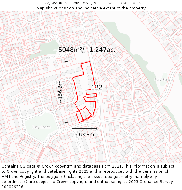 122, WARMINGHAM LANE, MIDDLEWICH, CW10 0HN: Plot and title map