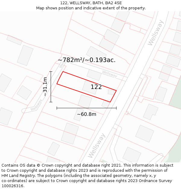 122, WELLSWAY, BATH, BA2 4SE: Plot and title map