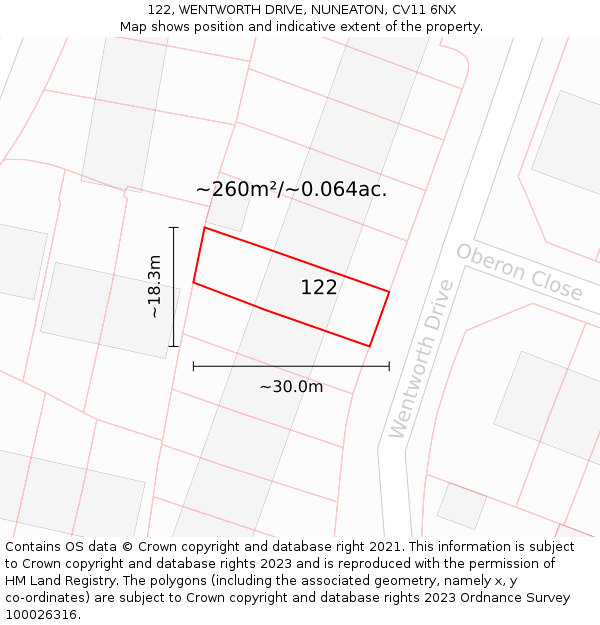 122, WENTWORTH DRIVE, NUNEATON, CV11 6NX: Plot and title map