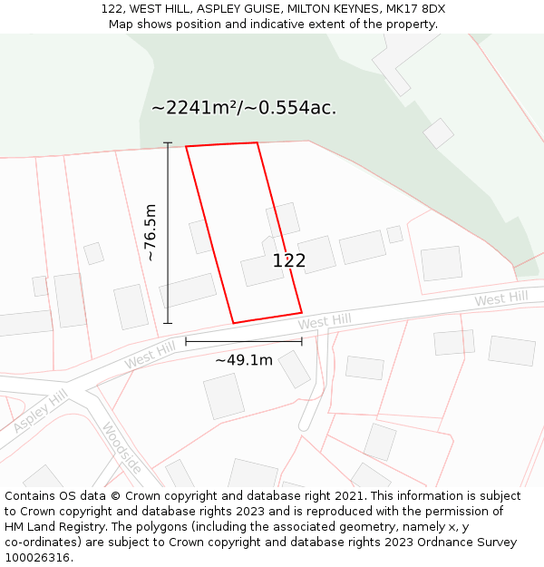 122, WEST HILL, ASPLEY GUISE, MILTON KEYNES, MK17 8DX: Plot and title map