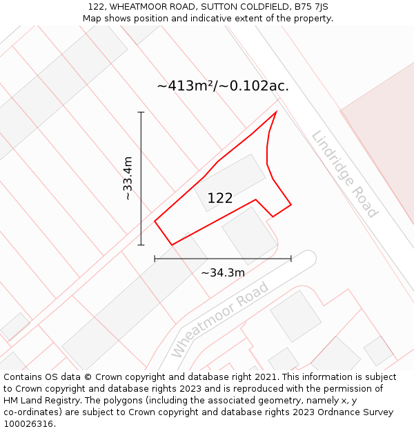 122, WHEATMOOR ROAD, SUTTON COLDFIELD, B75 7JS: Plot and title map