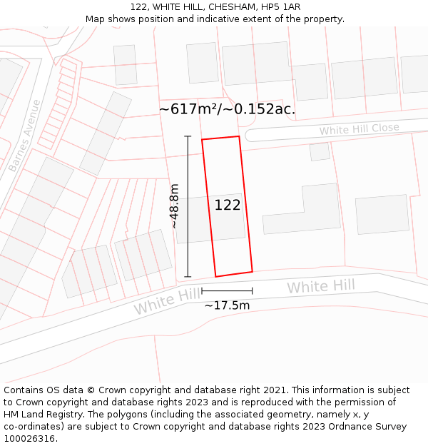 122, WHITE HILL, CHESHAM, HP5 1AR: Plot and title map