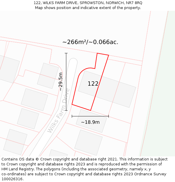 122, WILKS FARM DRIVE, SPROWSTON, NORWICH, NR7 8RQ: Plot and title map