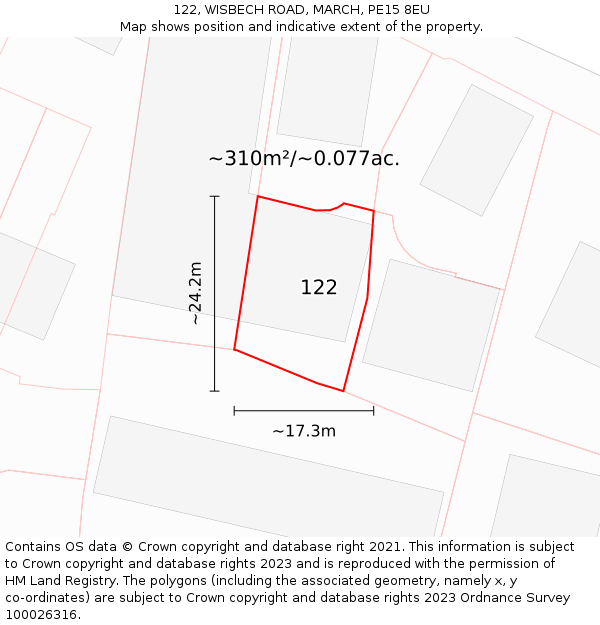 122, WISBECH ROAD, MARCH, PE15 8EU: Plot and title map