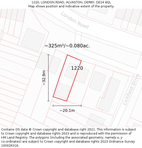 1220, LONDON ROAD, ALVASTON, DERBY, DE24 8QL: Plot and title map