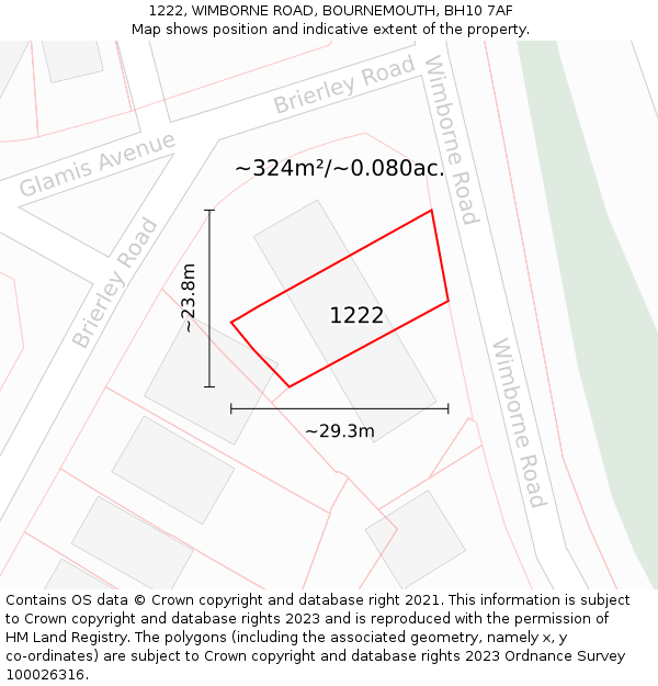 1222, WIMBORNE ROAD, BOURNEMOUTH, BH10 7AF: Plot and title map