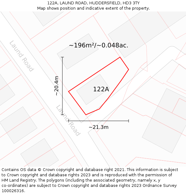122A, LAUND ROAD, HUDDERSFIELD, HD3 3TY: Plot and title map