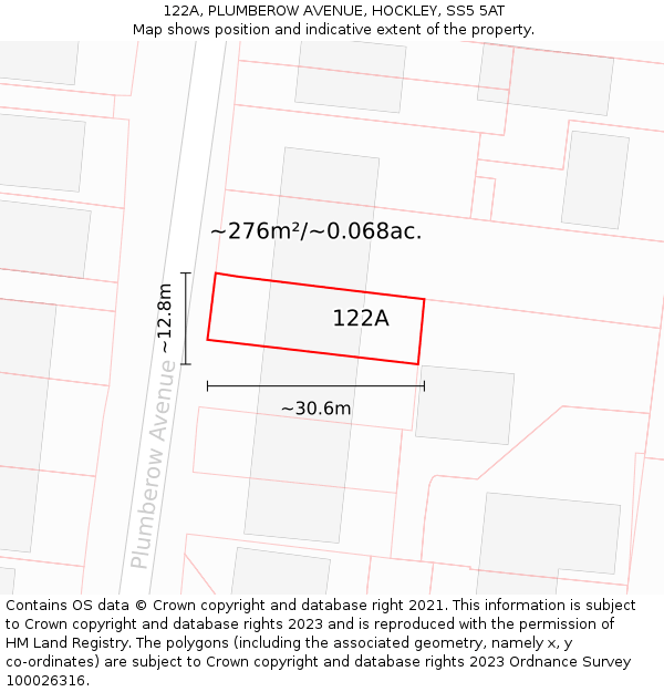 122A, PLUMBEROW AVENUE, HOCKLEY, SS5 5AT: Plot and title map