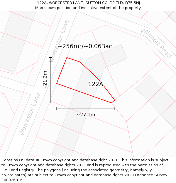122A, WORCESTER LANE, SUTTON COLDFIELD, B75 5NJ: Plot and title map