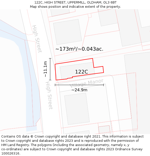 122C, HIGH STREET, UPPERMILL, OLDHAM, OL3 6BT: Plot and title map