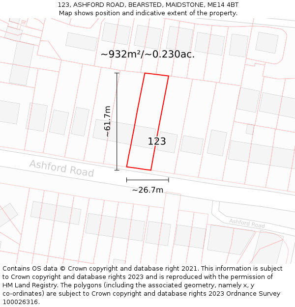 123, ASHFORD ROAD, BEARSTED, MAIDSTONE, ME14 4BT: Plot and title map
