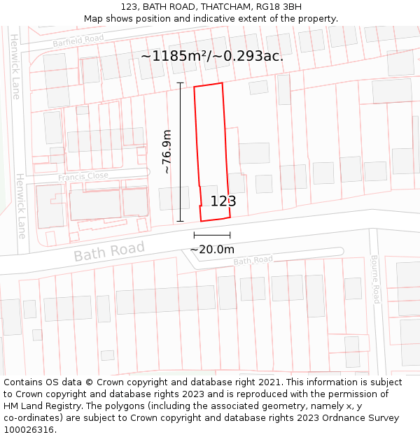 123, BATH ROAD, THATCHAM, RG18 3BH: Plot and title map