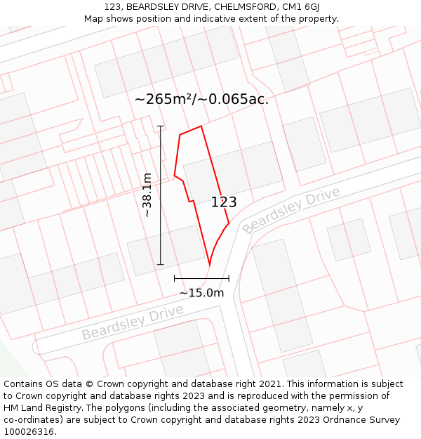 123, BEARDSLEY DRIVE, CHELMSFORD, CM1 6GJ: Plot and title map