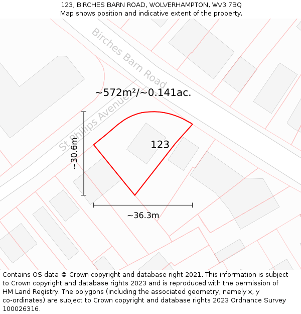 123, BIRCHES BARN ROAD, WOLVERHAMPTON, WV3 7BQ: Plot and title map