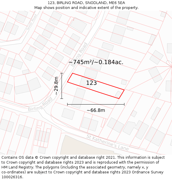 123, BIRLING ROAD, SNODLAND, ME6 5EA: Plot and title map