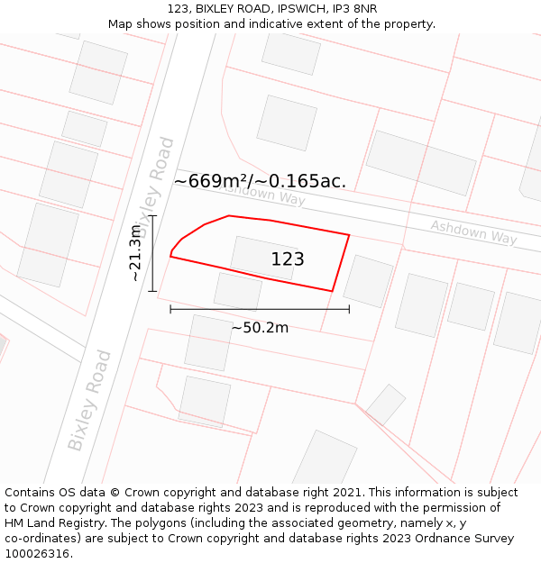 123, BIXLEY ROAD, IPSWICH, IP3 8NR: Plot and title map