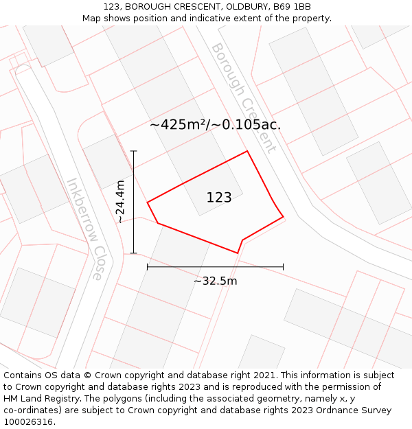 123, BOROUGH CRESCENT, OLDBURY, B69 1BB: Plot and title map