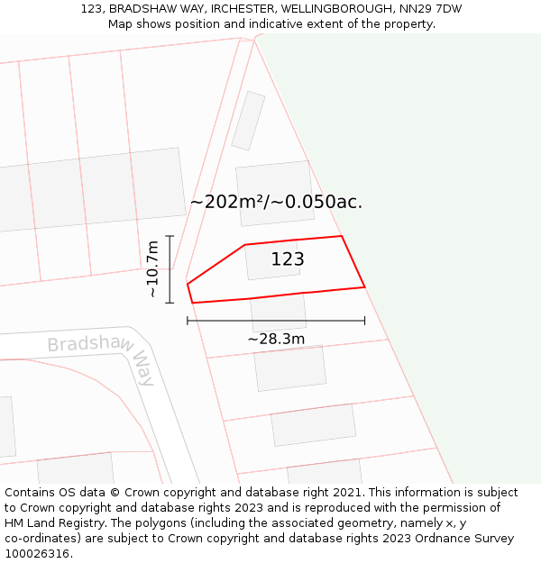 123, BRADSHAW WAY, IRCHESTER, WELLINGBOROUGH, NN29 7DW: Plot and title map
