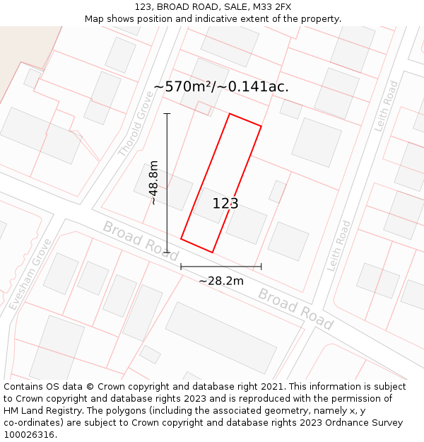 123, BROAD ROAD, SALE, M33 2FX: Plot and title map