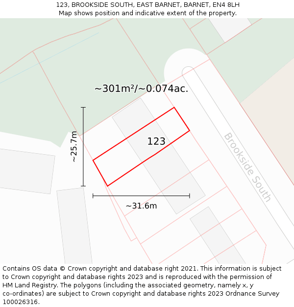 123, BROOKSIDE SOUTH, EAST BARNET, BARNET, EN4 8LH: Plot and title map
