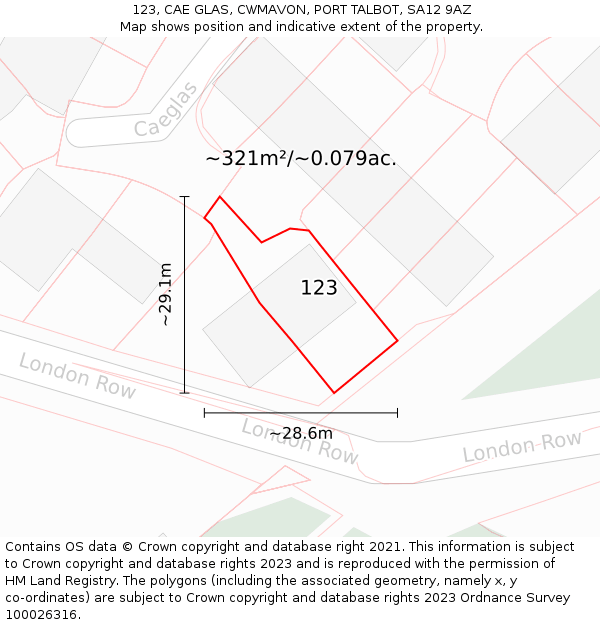 123, CAE GLAS, CWMAVON, PORT TALBOT, SA12 9AZ: Plot and title map