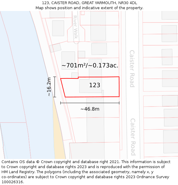 123, CAISTER ROAD, GREAT YARMOUTH, NR30 4DL: Plot and title map