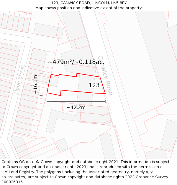 123, CANWICK ROAD, LINCOLN, LN5 8EY: Plot and title map