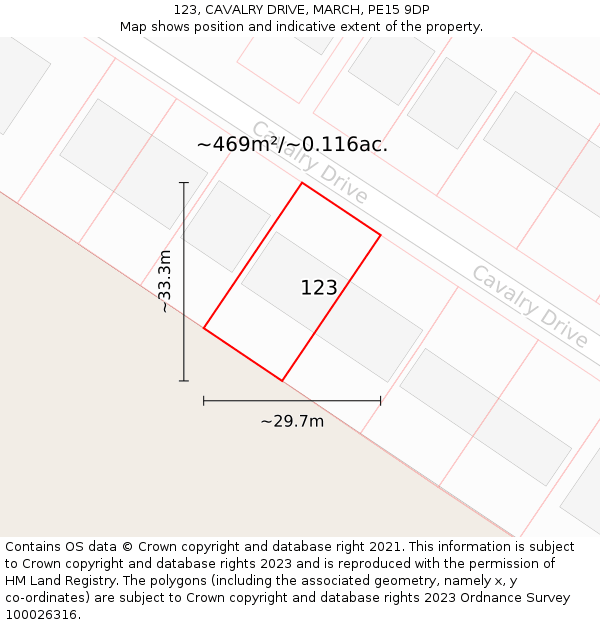 123, CAVALRY DRIVE, MARCH, PE15 9DP: Plot and title map