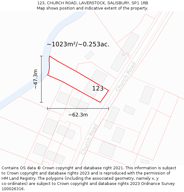 123, CHURCH ROAD, LAVERSTOCK, SALISBURY, SP1 1RB: Plot and title map