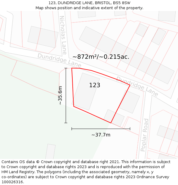 123, DUNDRIDGE LANE, BRISTOL, BS5 8SW: Plot and title map