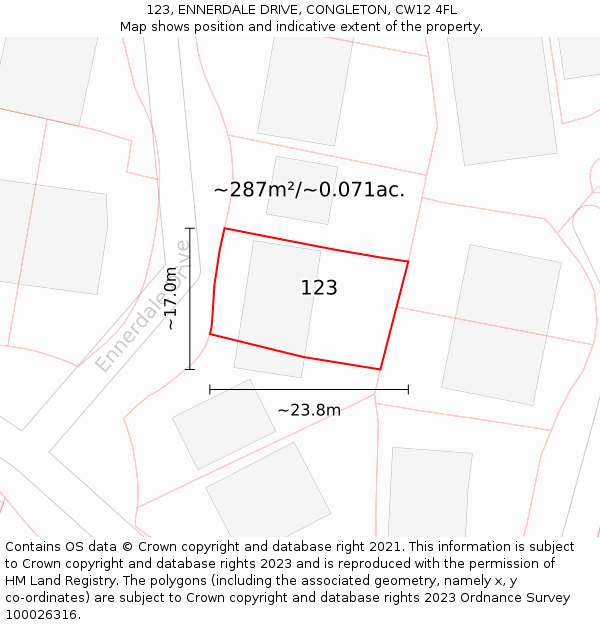 123, ENNERDALE DRIVE, CONGLETON, CW12 4FL: Plot and title map