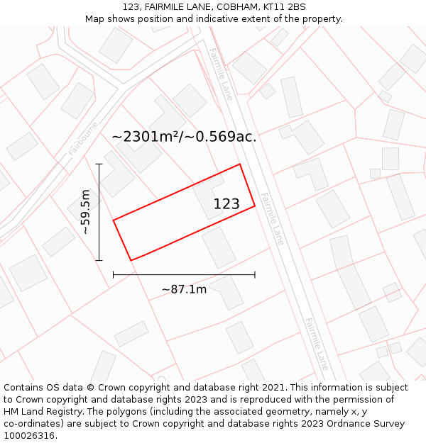 123, FAIRMILE LANE, COBHAM, KT11 2BS: Plot and title map