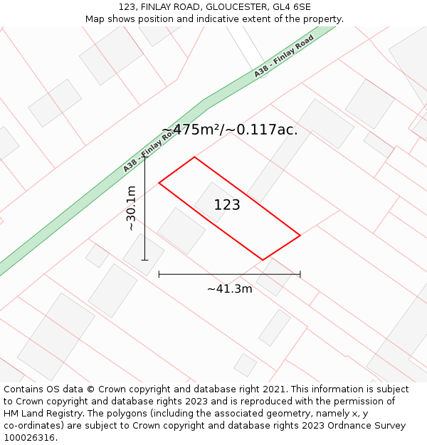 123, FINLAY ROAD, GLOUCESTER, GL4 6SE: Plot and title map