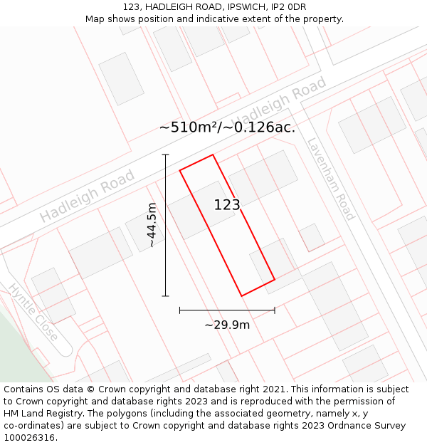 123, HADLEIGH ROAD, IPSWICH, IP2 0DR: Plot and title map