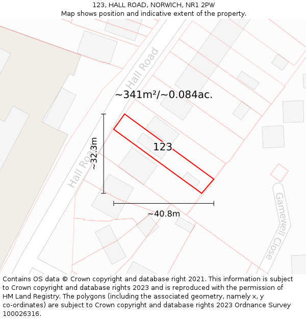 123, HALL ROAD, NORWICH, NR1 2PW: Plot and title map
