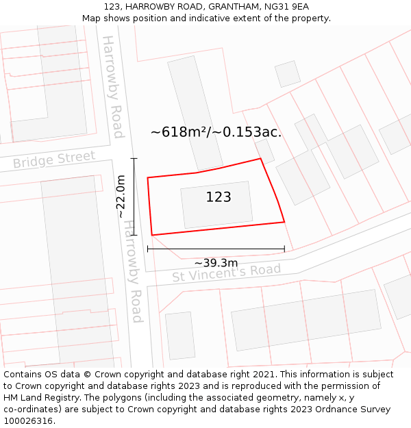 123, HARROWBY ROAD, GRANTHAM, NG31 9EA: Plot and title map