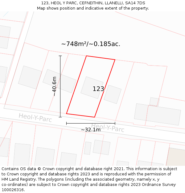 123, HEOL Y PARC, CEFNEITHIN, LLANELLI, SA14 7DS: Plot and title map