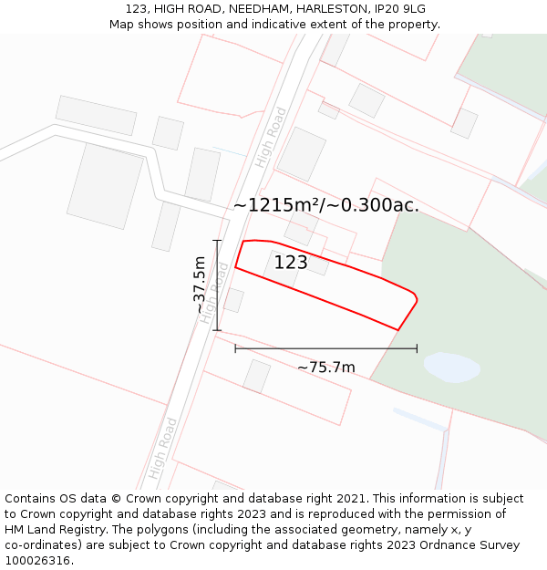 123, HIGH ROAD, NEEDHAM, HARLESTON, IP20 9LG: Plot and title map